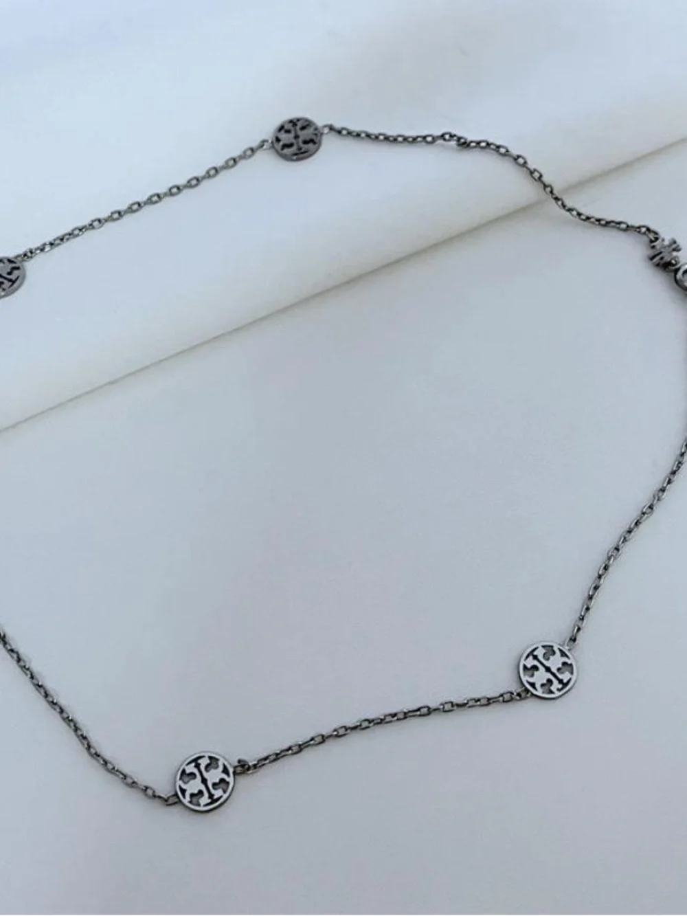 Tory Burch Silver-Tone Logo Station Link Necklace